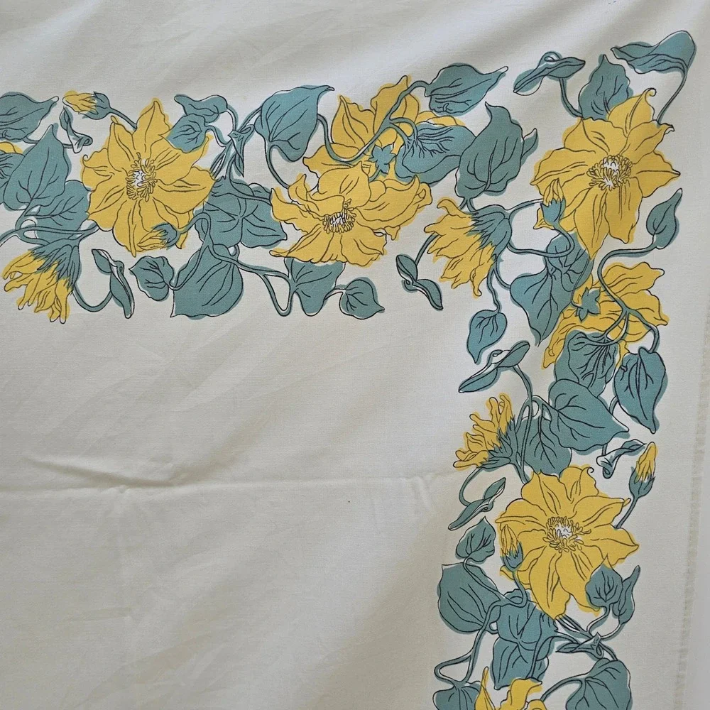 Vintage Cacharel Floral Tablecloth Yellow Clematis Border 66x60 Rectangular